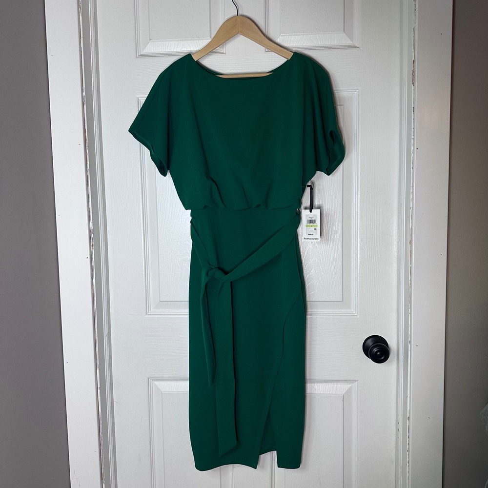 Kensie Womens Tulip Sleeve Tie Waist Sheath Dress Green Size 4 KDLK9273‎